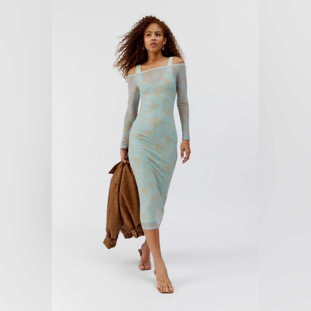 NWT Mesh Off-Shoulder Long Sleeve Midi Dress